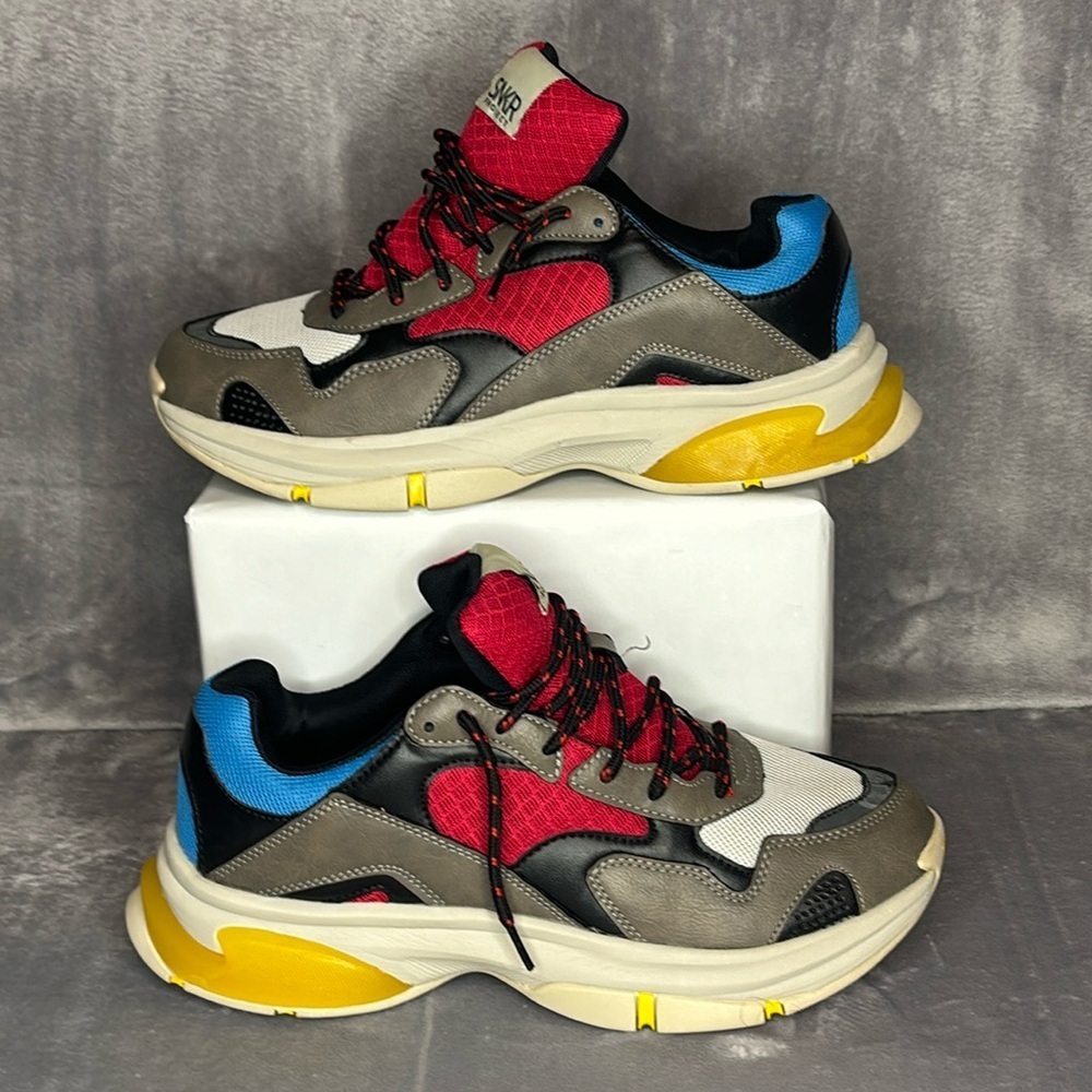 SNKR Project Park Avenue Chunky Sneakers Red Gray Blue Size 9